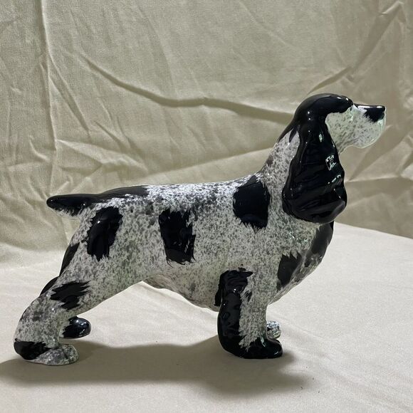 Vintage‎ English Cocker Springer Spaniel Figure 7" Ceramic Black White Speckle - Picture 1 of 12